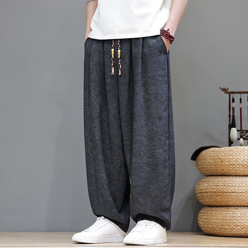 Nimara Ritual Summer Bohemian Drawstring Solid Plant Pattern Men's Harem Pants With Pockets