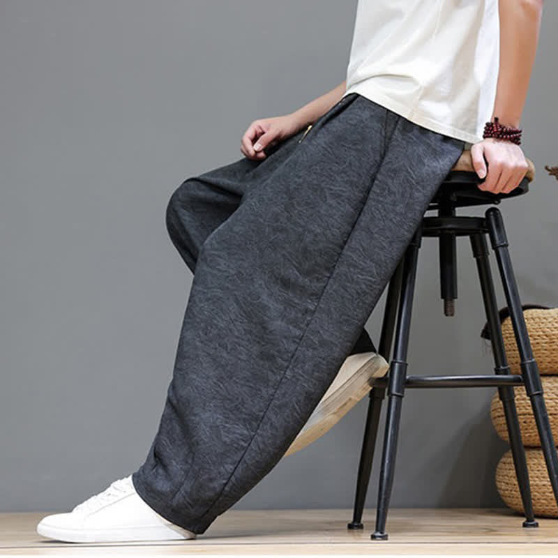 Nimara Ritual Summer Bohemian Drawstring Solid Plant Pattern Men's Harem Pants With Pockets