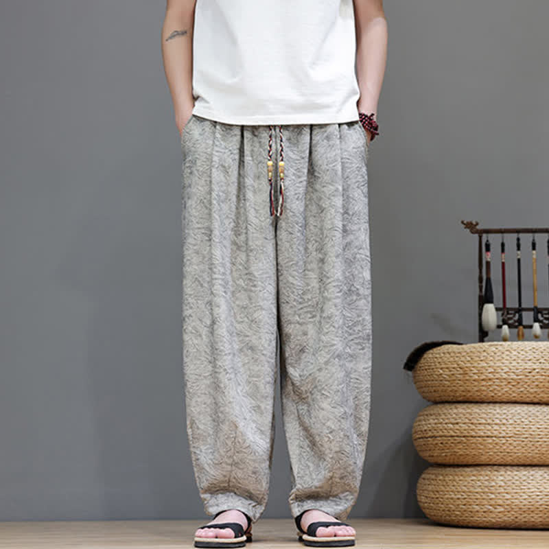 Nimara Ritual Summer Bohemian Drawstring Solid Plant Pattern Men's Harem Pants With Pockets