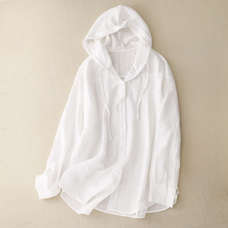 Nimara Ritual Summer Casual Drawstring Solid Hooded Women's Long Sleeve Shirts