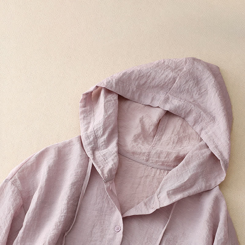 Nimara Ritual Summer Casual Drawstring Solid Hooded Women's Long Sleeve Shirts