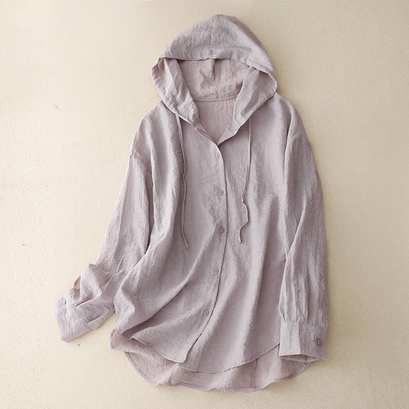 Nimara Ritual Summer Casual Drawstring Solid Hooded Women's Long Sleeve Shirts