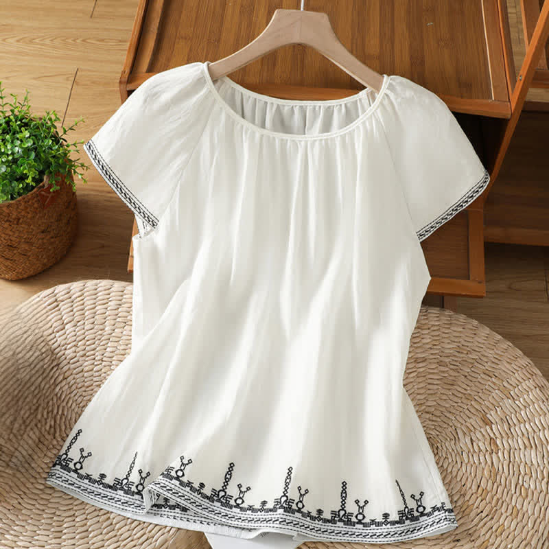 Nimara Ritual Summer Boho Embroidery Floral Women's Short Sleeve T-Shirts