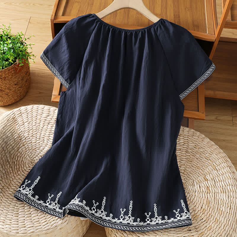 Nimara Ritual Summer Boho Embroidery Floral Women's Short Sleeve T-Shirts