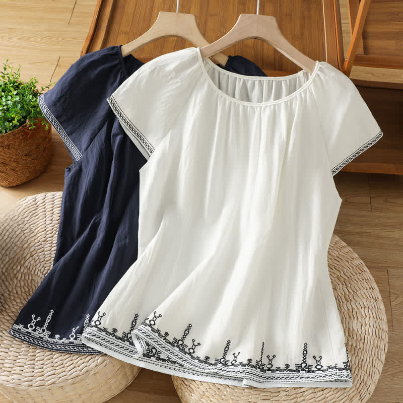 Nimara Ritual Summer Boho Embroidery Floral Women's Short Sleeve T-Shirts