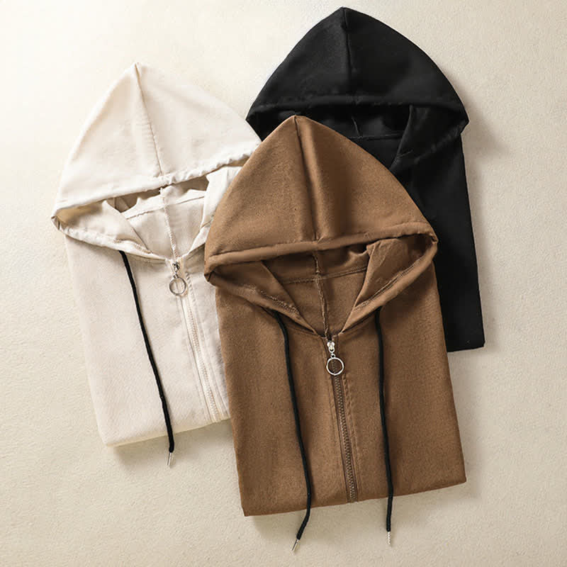 Nimara Ritual Summer Casual Drawstring Solid Zipper Design Women's Sleeveless Hooded Shirts With Pockets