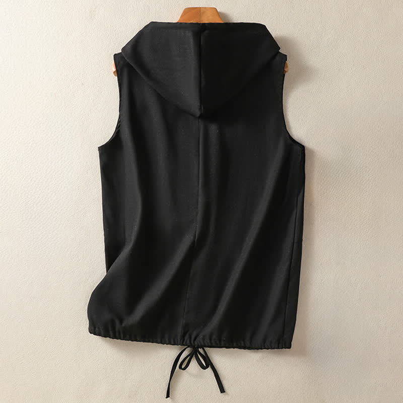 Nimara Ritual Summer Casual Drawstring Solid Zipper Design Women's Sleeveless Hooded Shirts With Pockets