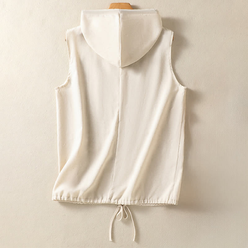 Nimara Ritual Summer Casual Drawstring Solid Zipper Design Women's Sleeveless Hooded Shirts With Pockets