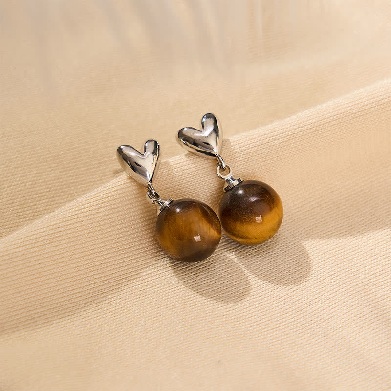Nimara Ritual Tiger Eye Heart Design Copper Courage Earrings