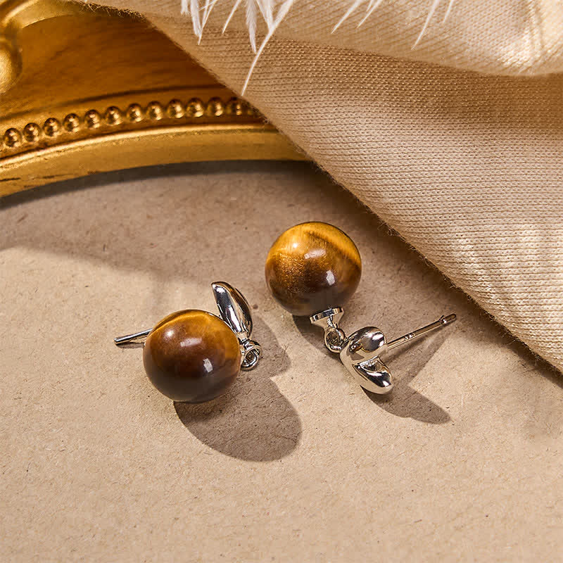 Nimara Ritual Tiger Eye Heart Design Copper Courage Earrings