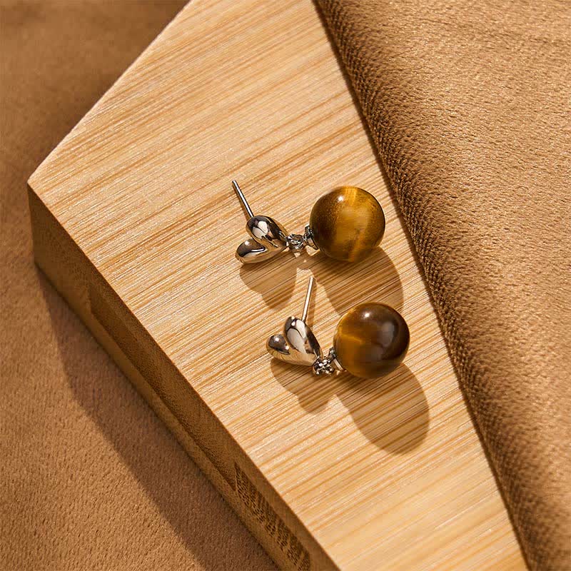 Nimara Ritual Tiger Eye Heart Design Copper Courage Earrings