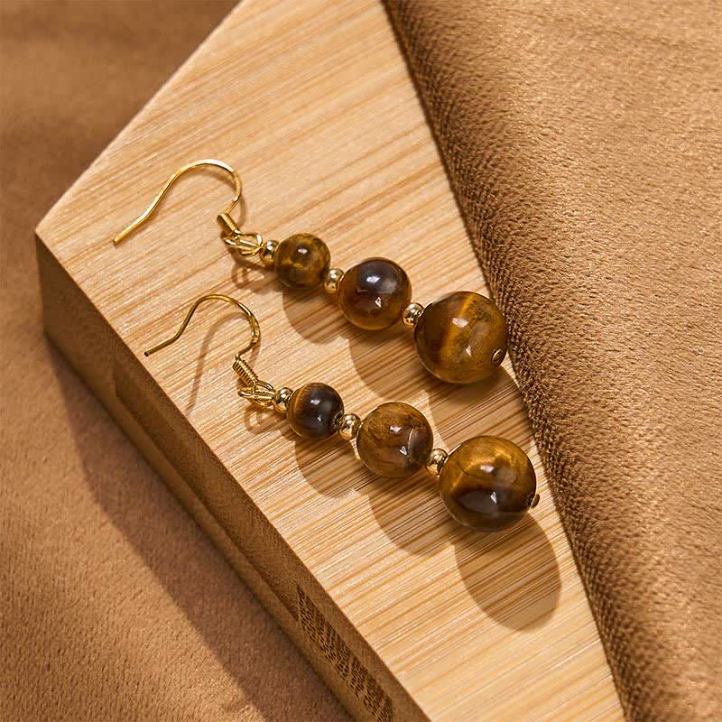 Nimara Ritual Natural Tiger Eye Retro String Beads Strength Earrings