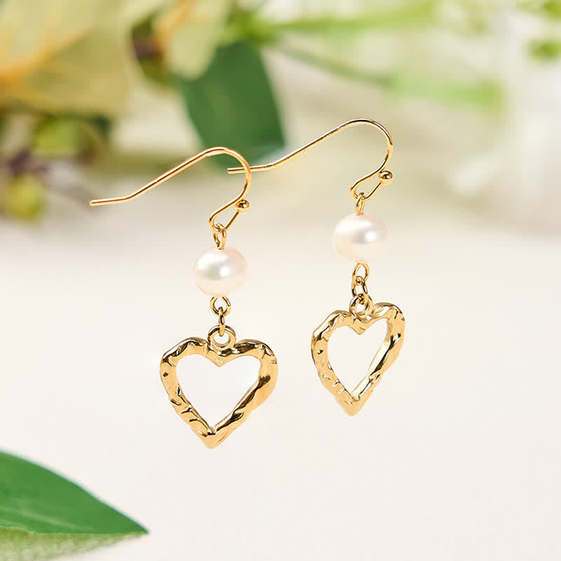 Nimara Ritual Natural Pearl Heart Shape Drop Dangle Healing Earrings