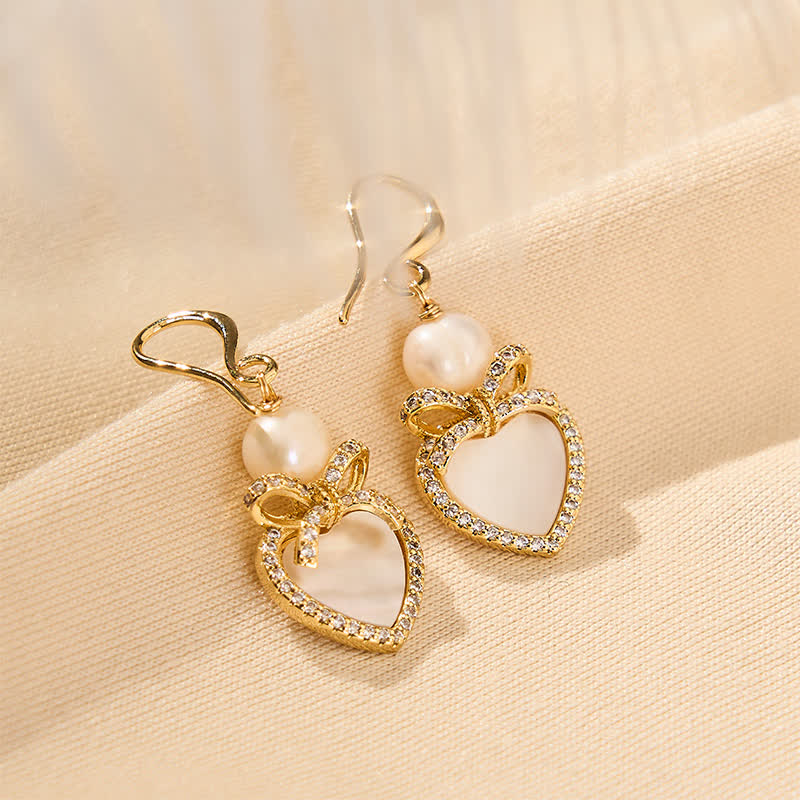 Nimara Ritual Copper Natural Pearl Heart Shape Drop Dangle Wisdom Earrings