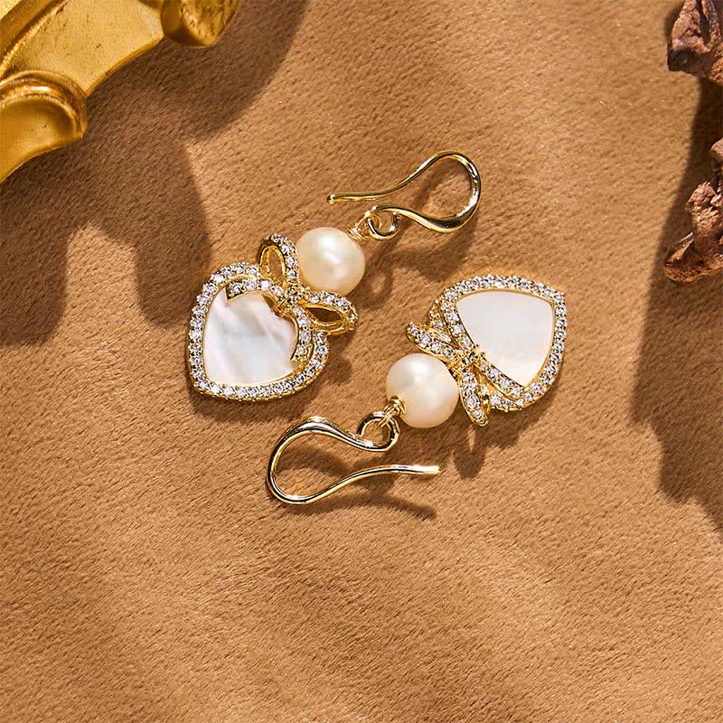Nimara Ritual Copper Natural Pearl Heart Shape Drop Dangle Wisdom Earrings