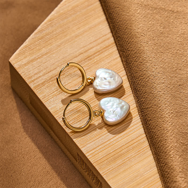 Nimara Ritual Retro Pearl Heart Shape Design Buckle Healing Earrings
