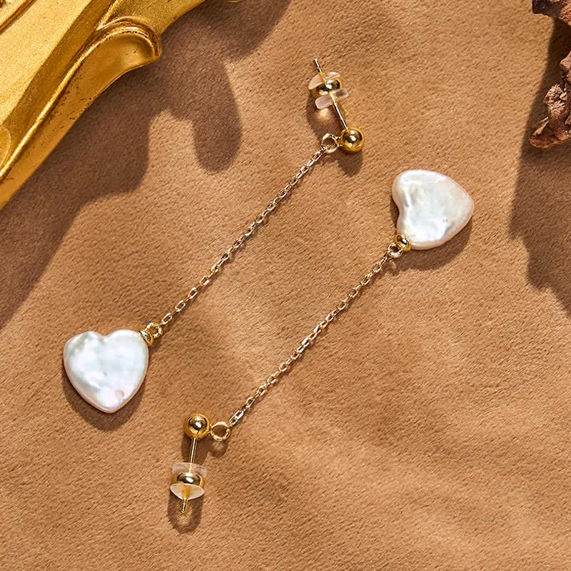 Nimara Ritual Retro Pearl Heart Shape Design Drop Dangle Optimism Earrings