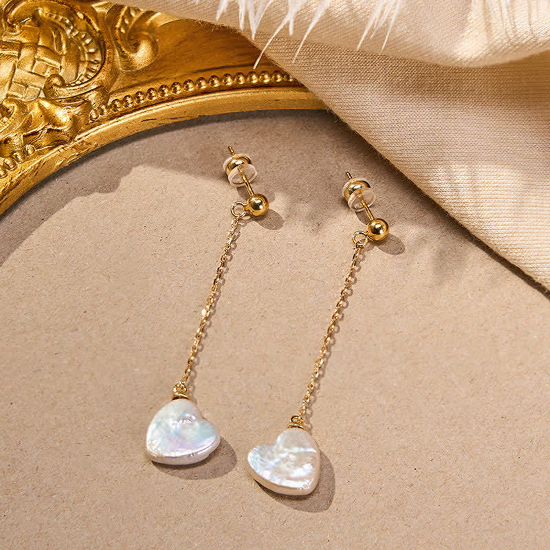Nimara Ritual Retro Pearl Heart Shape Design Drop Dangle Optimism Earrings