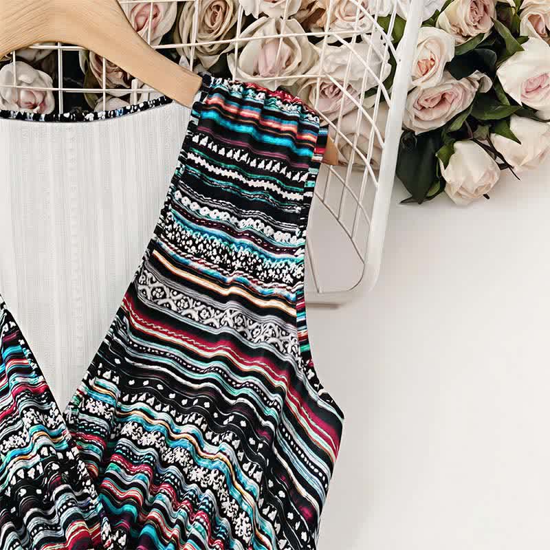 Nimara Ritual Summer Bohemian Stripes V-Neck Women's Summer Sleeveless Dress
