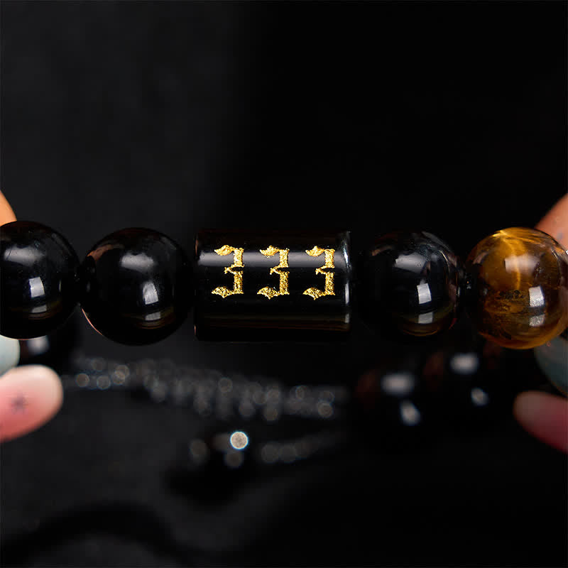 Nimara Ritual Angel Number Natural Black Obsidian Tiger Eye Strength Fulfillment Bracelet