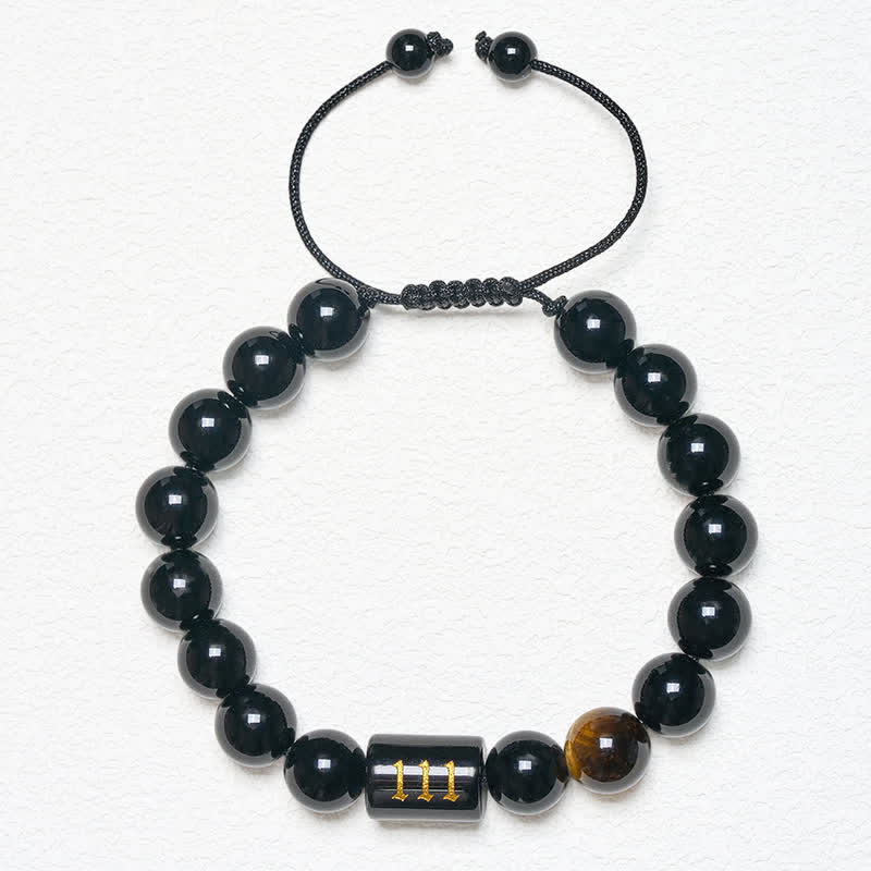 Nimara Ritual Angel Number Natural Black Obsidian Tiger Eye Strength Fulfillment Bracelet