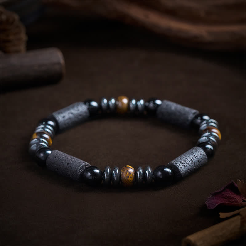 Nimara Ritual Natural Tiger's Eye Obsidian Hematite Lava Rock Powerful Bracelet