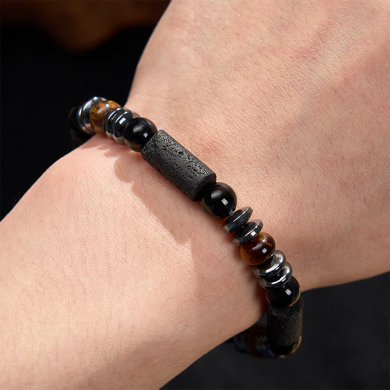 Nimara Ritual Natural Tiger's Eye Obsidian Hematite Lava Rock Powerful Bracelet