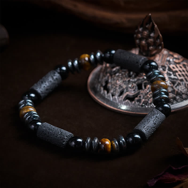 Nimara Ritual Natural Tiger's Eye Obsidian Hematite Lava Rock Powerful Bracelet