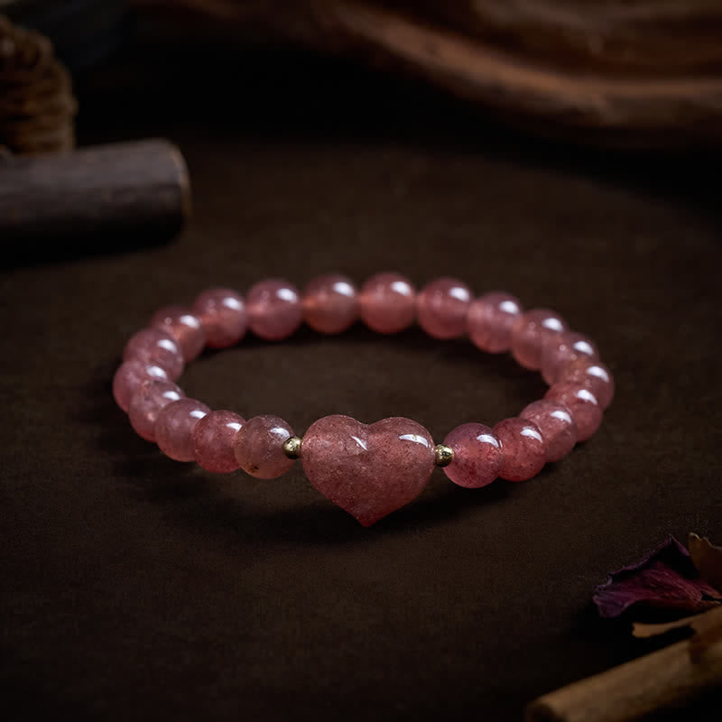 Nimara Ritual Natural Amethyst Green Aventurine Tiger Eye Strawberry Quartz Love Heart Spiritual Bracelet