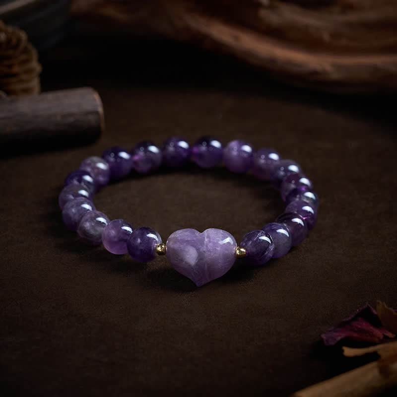 Nimara Ritual Natural Amethyst Green Aventurine Tiger Eye Strawberry Quartz Love Heart Spiritual Bracelet