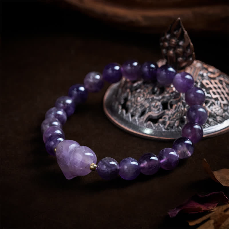 Nimara Ritual Natural Amethyst Green Aventurine Tiger Eye Strawberry Quartz Love Heart Spiritual Bracelet