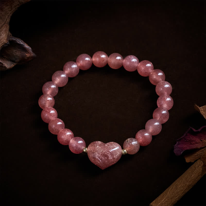 Nimara Ritual Natural Amethyst Green Aventurine Tiger Eye Strawberry Quartz Love Heart Spiritual Bracelet