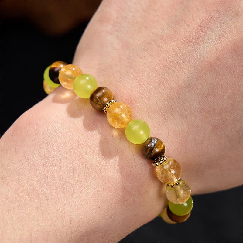 Prosperity and Happiness Natural Citrine Tiger Eye Green Jade Bracelet