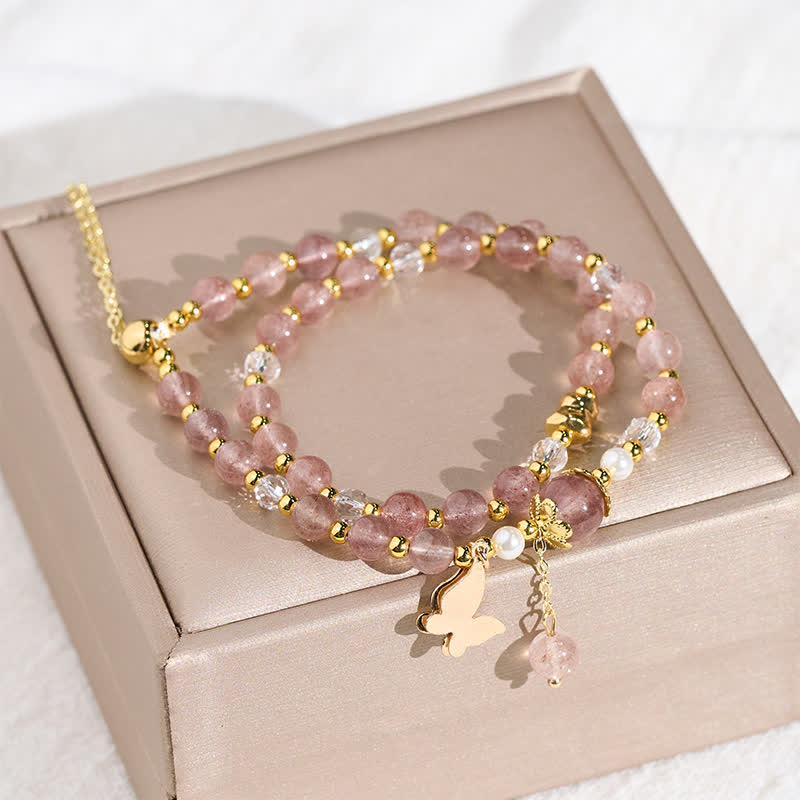 Positive and Healing Natural Strawberry Quartz Amethyst Double Wrap Bracelet