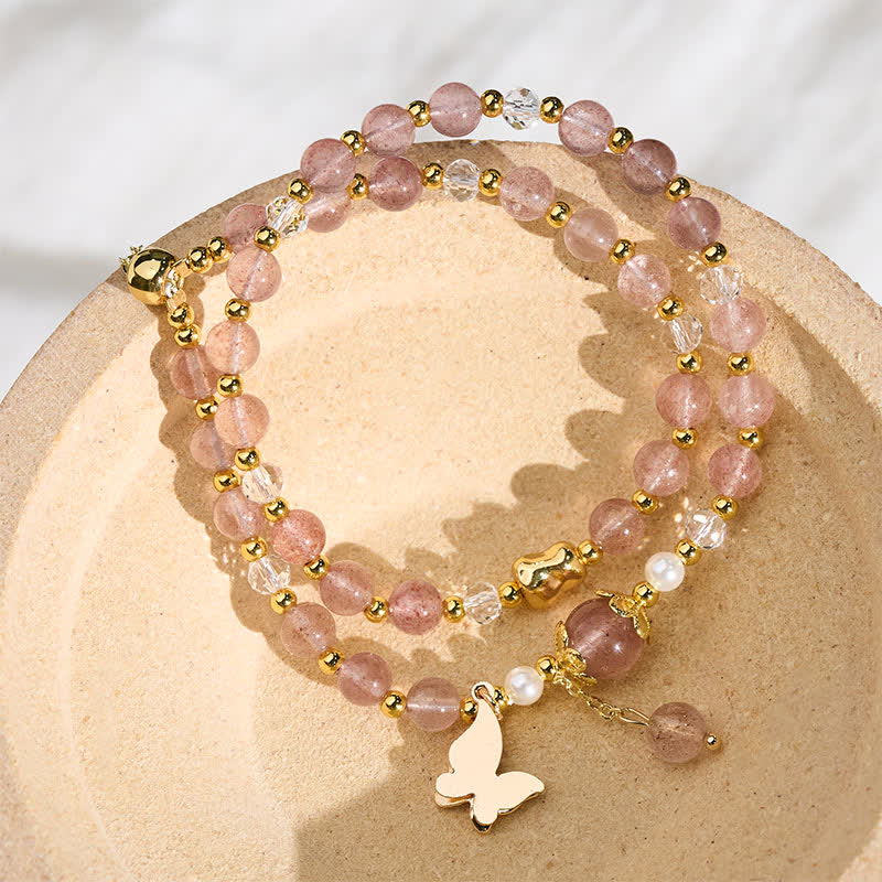 Positive and Healing Natural Strawberry Quartz Amethyst Double Wrap Bracelet