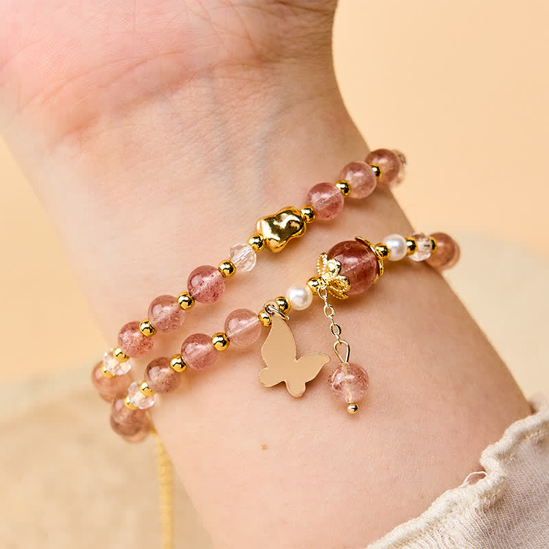 Positive and Healing Natural Strawberry Quartz Amethyst Double Wrap Bracelet