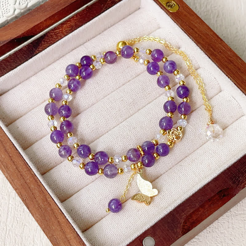 Positive and Healing Natural Strawberry Quartz Amethyst Double Wrap Bracelet