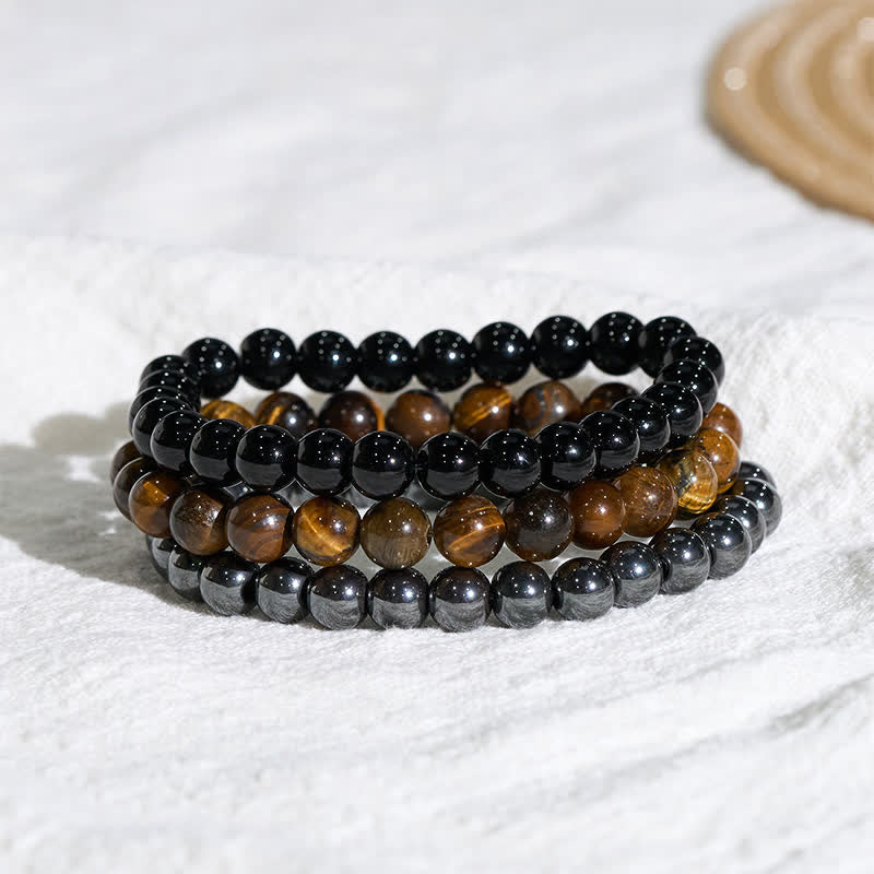 Nimara Ritual Tiger Eye Hematite Black Onyx Beaded Strength Bracelet
