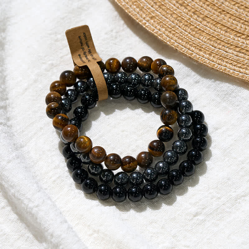Nimara Ritual Tiger Eye Hematite Black Onyx Beaded Strength Bracelet