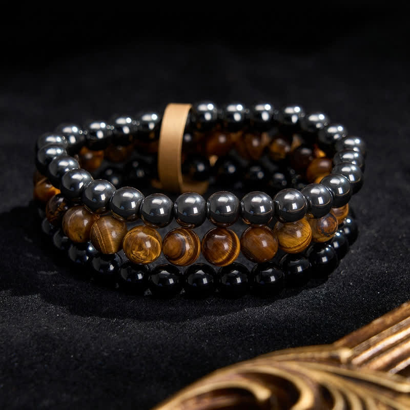 Nimara Ritual Tiger Eye Hematite Black Onyx Beaded Strength Bracelet