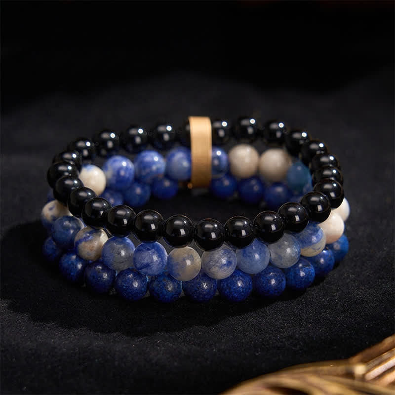 Positive and Self Care Lazurite Lapis Lazuli Sodalite Black Onyx Bead Bracelet