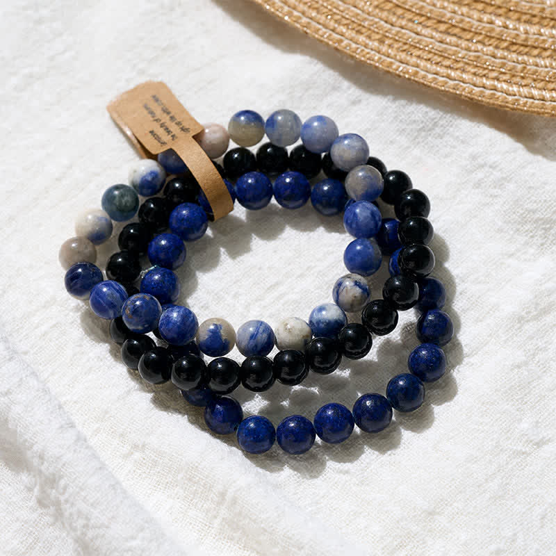 Positive and Self Care Lazurite Lapis Lazuli Sodalite Black Onyx Bead Bracelet