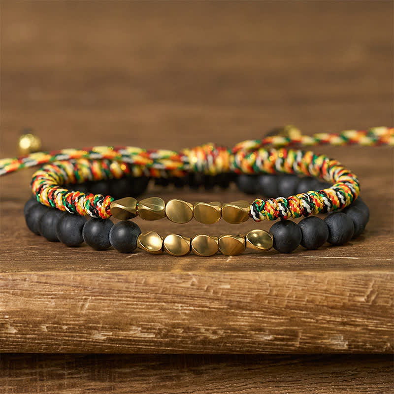 Cure and Activate 2Pcs Natural Frosted Stone Bead Copper String Bracelet