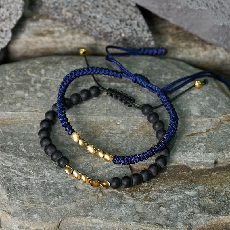 Cure and Activate 2Pcs Natural Frosted Stone Bead Copper String Bracelet