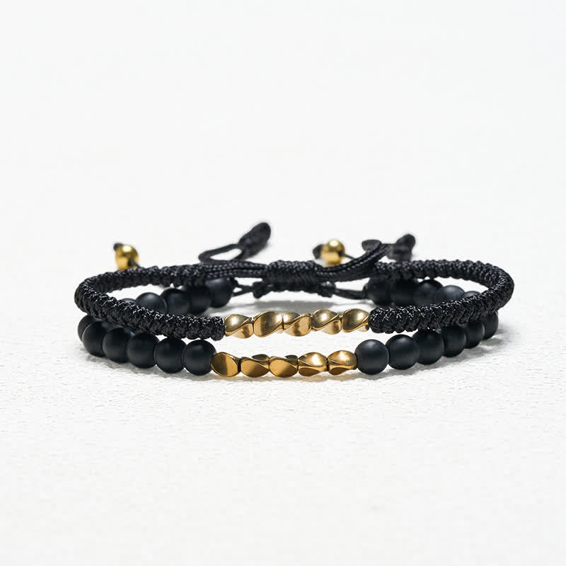 Cure and Activate 2Pcs Natural Frosted Stone Bead Copper String Bracelet