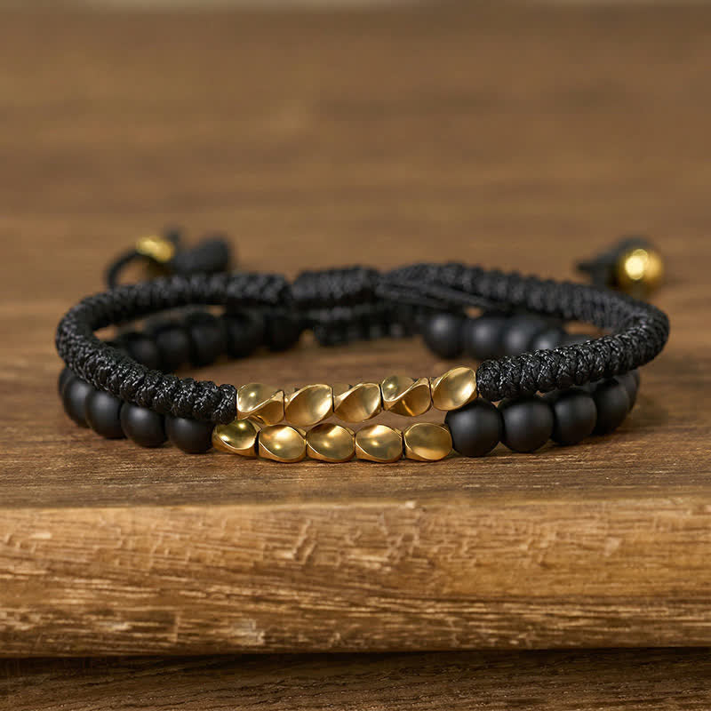 Cure and Activate 2Pcs Natural Frosted Stone Bead Copper String Bracelet