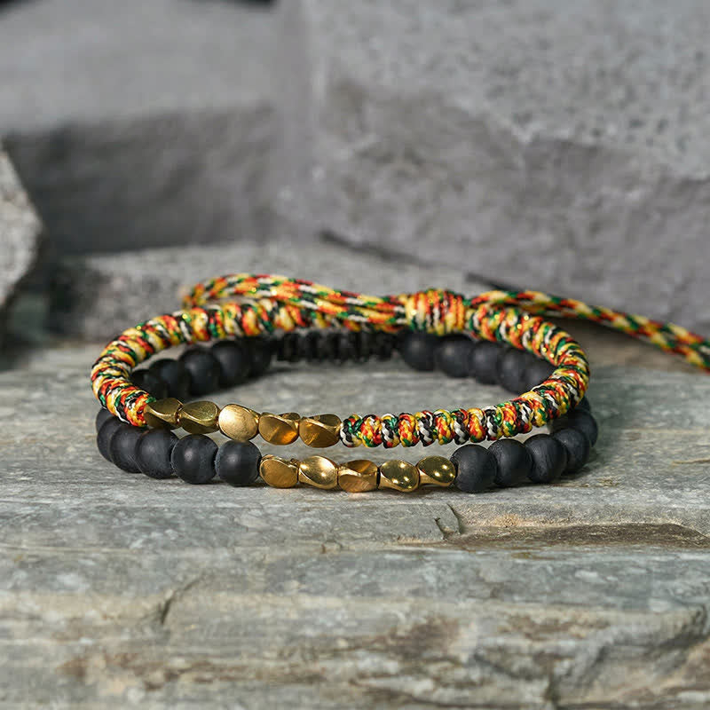 Nimara Ritual 2Pcs Natural Frosted Stone Bead Copper String Cure Bracelet