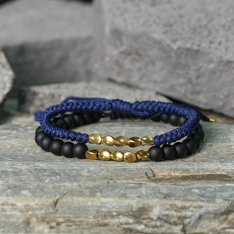 Cure and Activate 2Pcs Natural Frosted Stone Bead Copper String Bracelet
