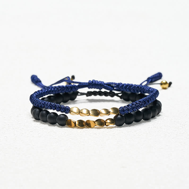 Cure and Activate 2Pcs Natural Frosted Stone Bead Copper String Bracelet