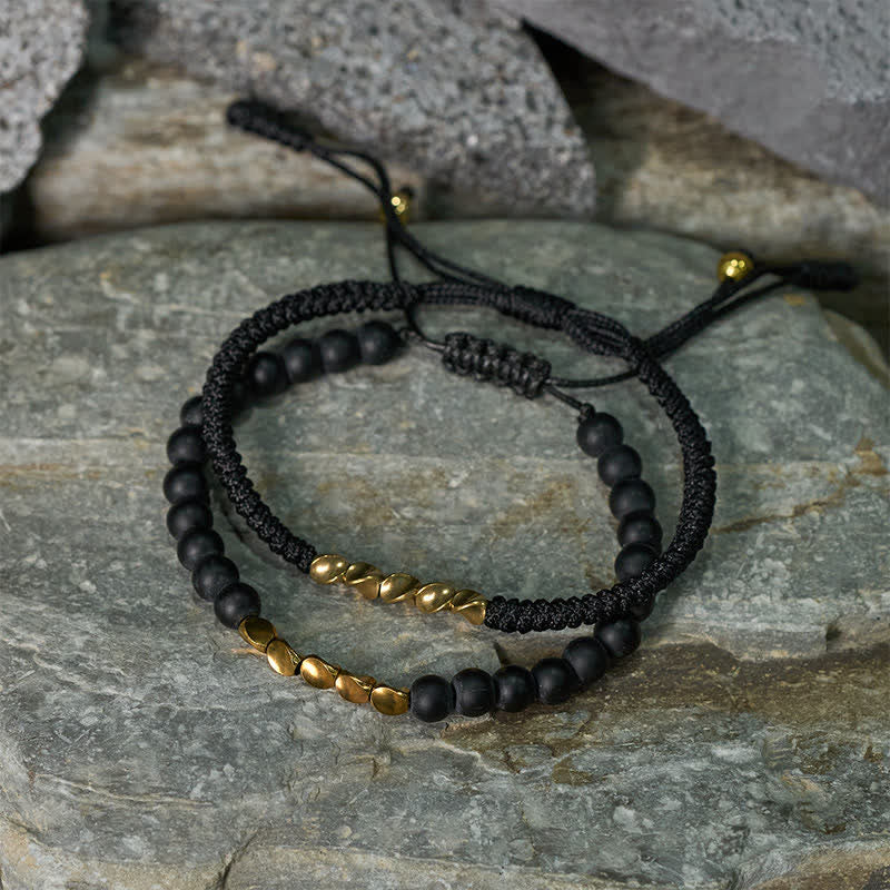 Cure and Activate 2Pcs Natural Frosted Stone Bead Copper String Bracelet